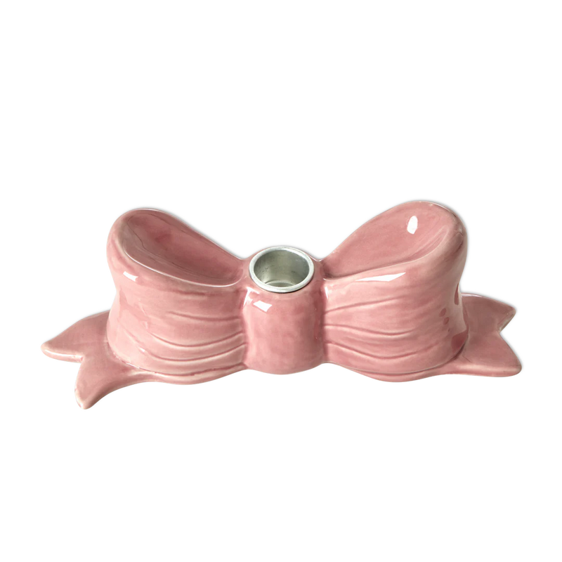 Ceramic Candle Holder with Large Bow - Pink