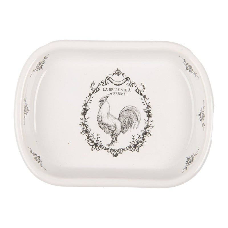 Portasapone in Ceramica Bianco 13x10x3 cm con Gallo Country | Clayre & Eef