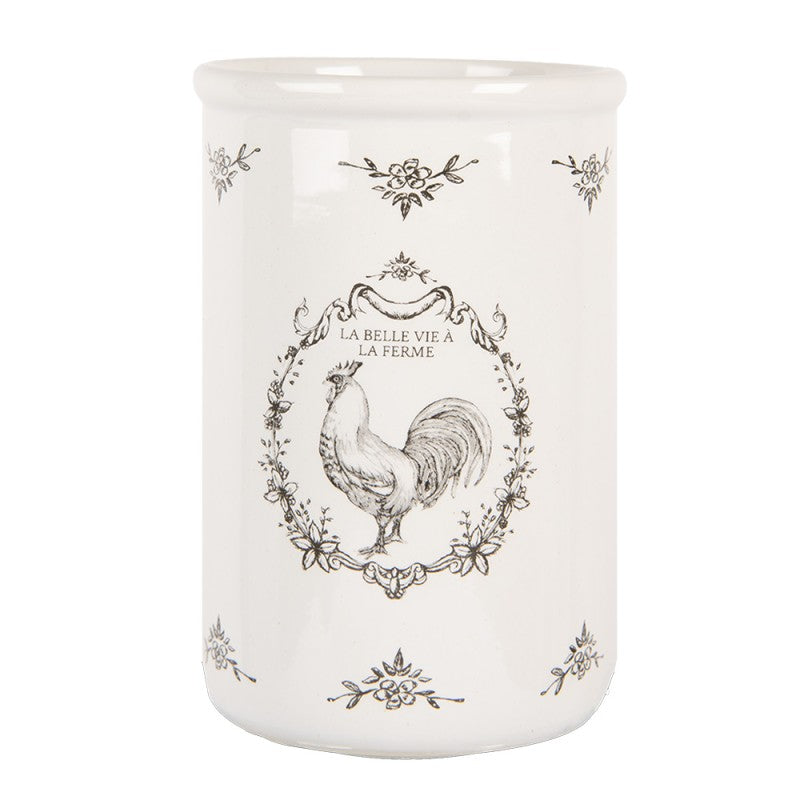 Portaspazzolini in Ceramica Bianco Ø8x12 cm con Gallo Country | Clayre & Eef