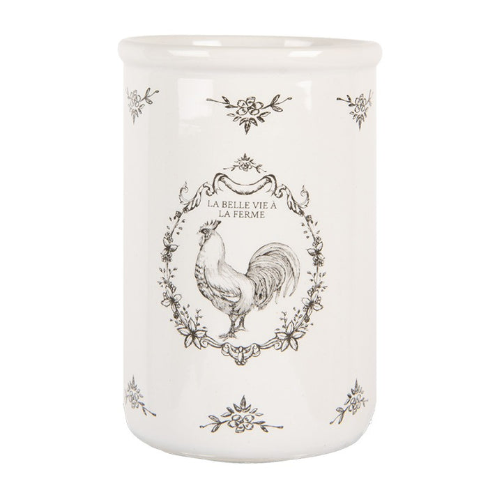 Portaspazzolini in Ceramica Bianco Ø8x12 cm con Gallo Country | Clayre & Eef