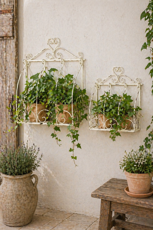 Portavaso da Parete in Metallo Anticato Stile Balaustra Nuvole di Stoffa