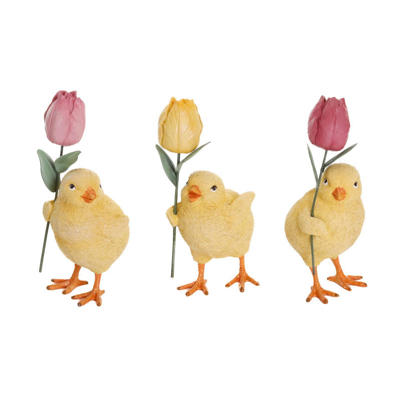 Pulcino Decorativo con Tulipano in Ceramica 12,5 cm Goodwill