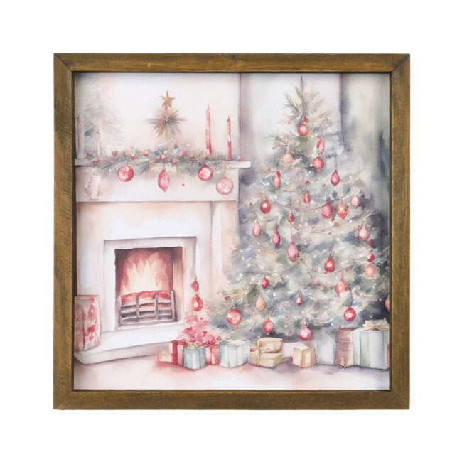 Quadro in Legno Caminetto Storia di Natale Nuvole