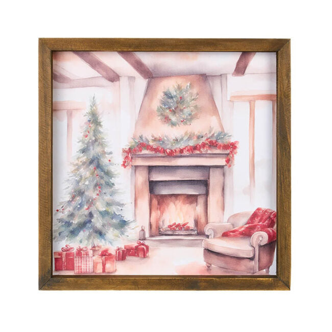 Quadro in Legno Caminetto Storia di Natale Nuvole di Stoffa
