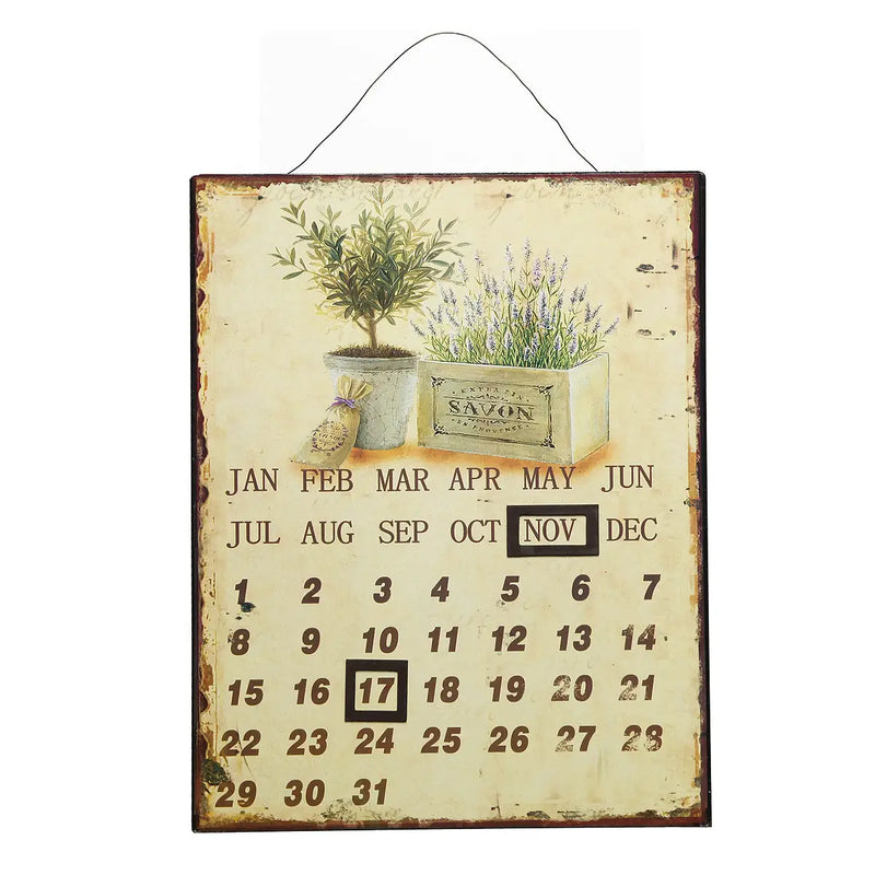 Calendario Perpetuo in Metallo con Lavanda 25x33 cm