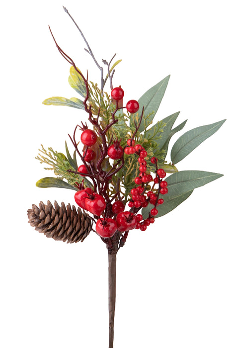 Ramo Decorativo Natalizio con Bacche e Pigna – 38 cm