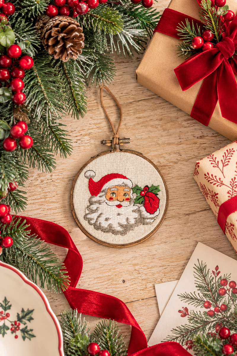 Decorazione Natalizia Babbo Natale Ricamata H 12,7 cm