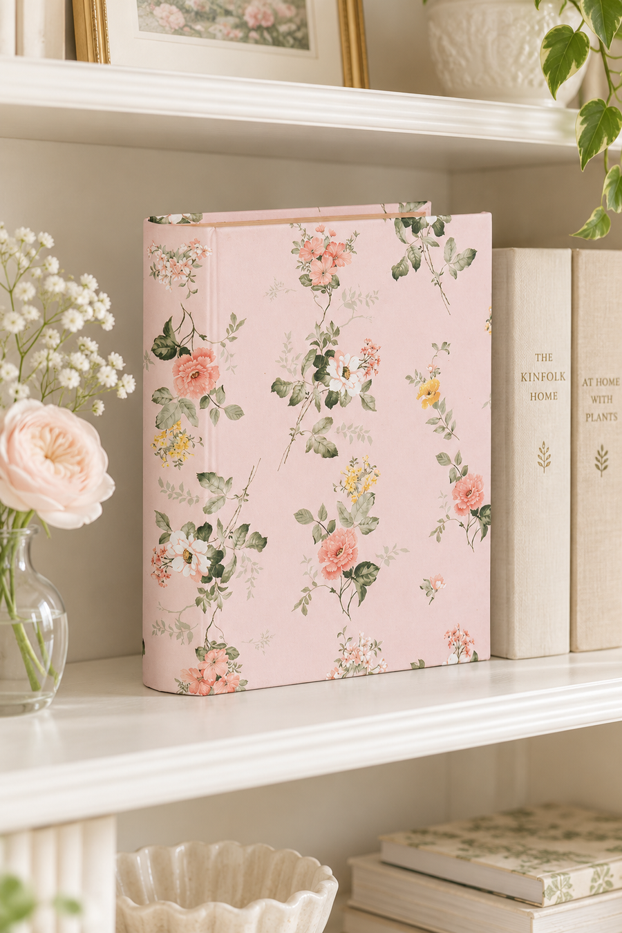 Scatola libro floreale rosa in cartone 17 x 14 x 5 cm