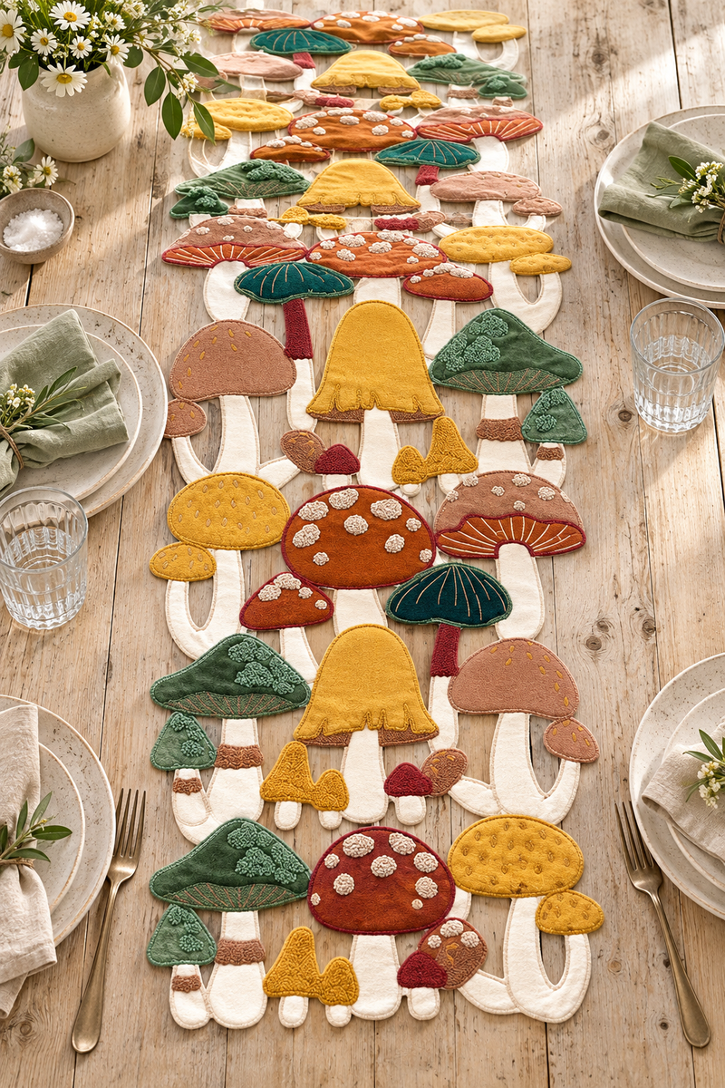 Runner Tavola Funghi Sagomati 114x35 cm – Blanc Mariclò
