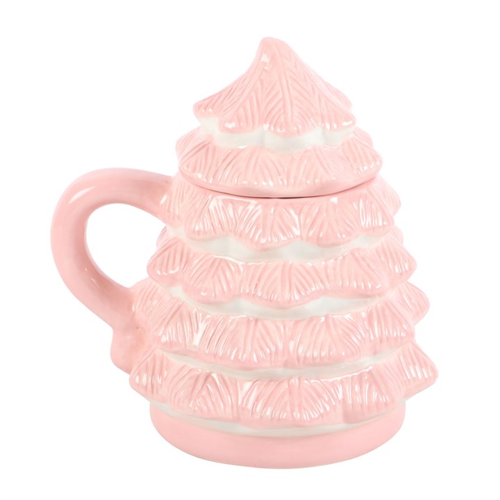 Tazza Natalizia Albero di Natale Rosa con Coperchio 520 ml