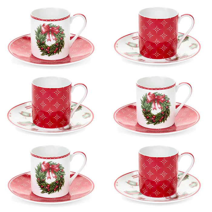Set 6 Tazzine Porcellana Storia di Natale 90 ml Nuvole di Stoffa