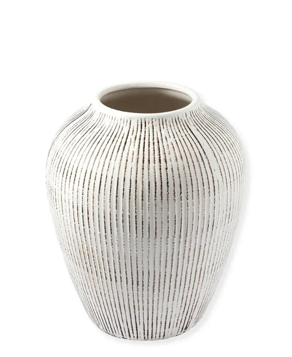 Vaso in ceramica grande con righe bianco H 25.5 cm