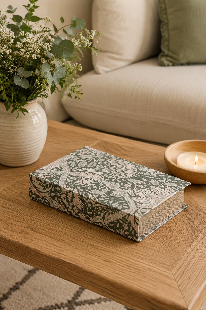 Scatola Libro Decorativa Floreale Verde 16x24 cm