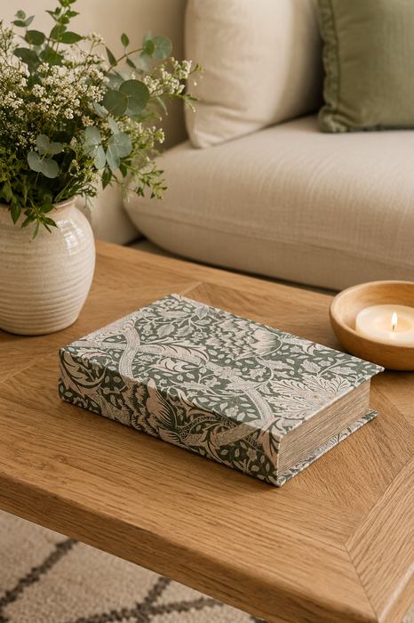 Scatola Libro Decorativa Floreale Verde 16x24 cm