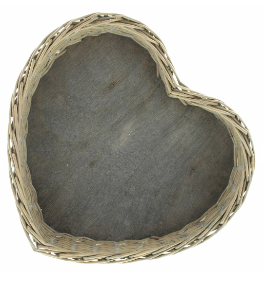 Vassoio a forma di cuore in salice bianco e grigio