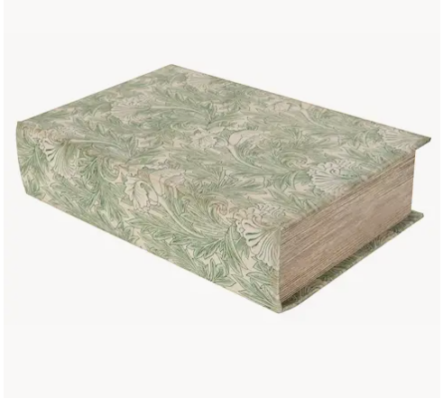 Scatola a forma di libro in legno verde decorato