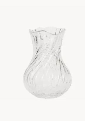 Vaso in vetro trasparente lavorato con motivo intrecciato