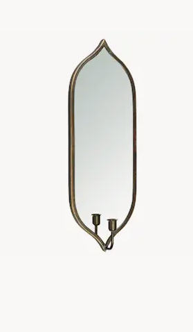 Specchio da Parete con Portacandele in Metallo Ottone