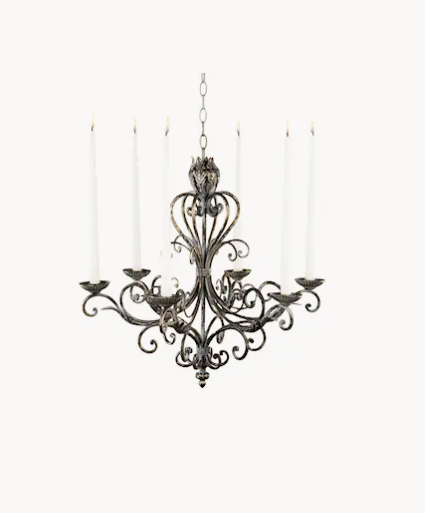 Lampadario a 6 Candele in Metallo Nero Antichizzato