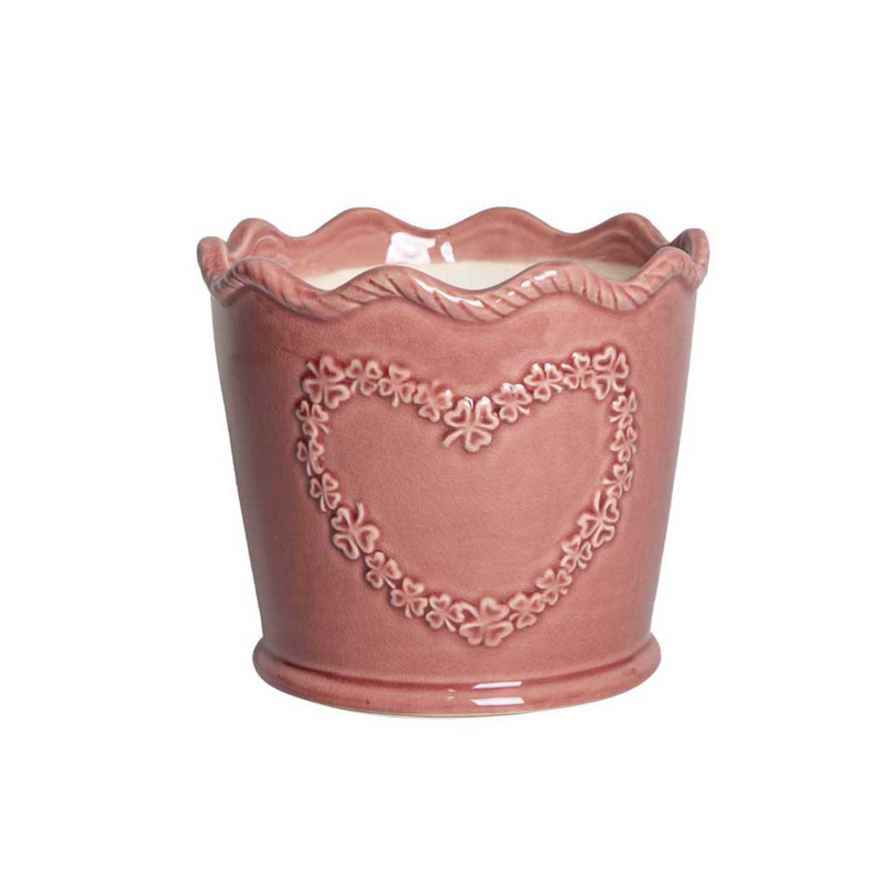 Vaso rosa in ceramica con cuore decorativo