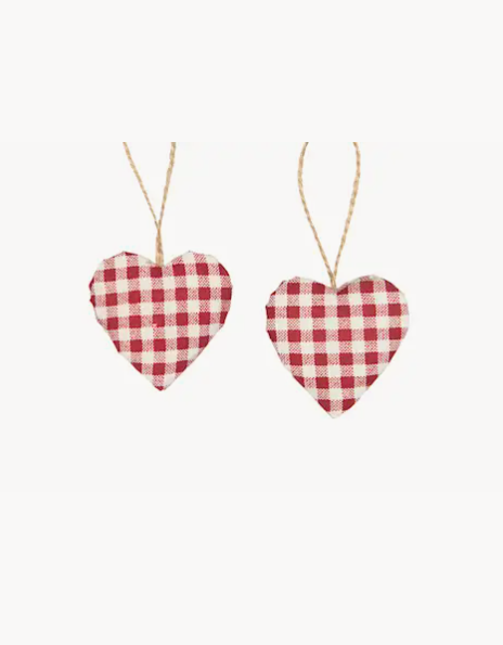 Cuore natalizio da appendere a quadretti rosso e bianco 5 cm