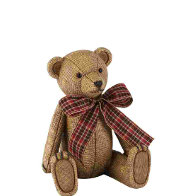 Orsetto decorativo con fiocco tartan in poliresina 11 x 10 x H14 cm