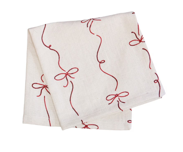 Serviette avec noeud blanc et rouge