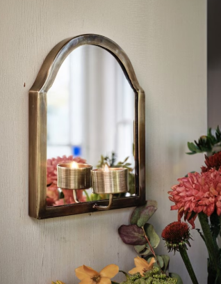Specchio in Ottone con Portacandela