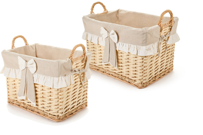 Set 2 Cestini in Vimini con Manici – 44x33x30 cm – Nuvole di Stoffa