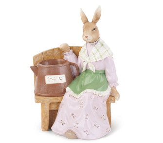 Coniglietto Decorativo Seduto su Panchina – Altezza 19 cm