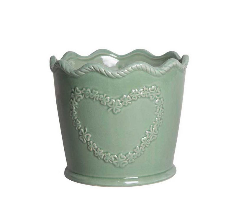 Vaso verde in ceramica con cuore decorativo