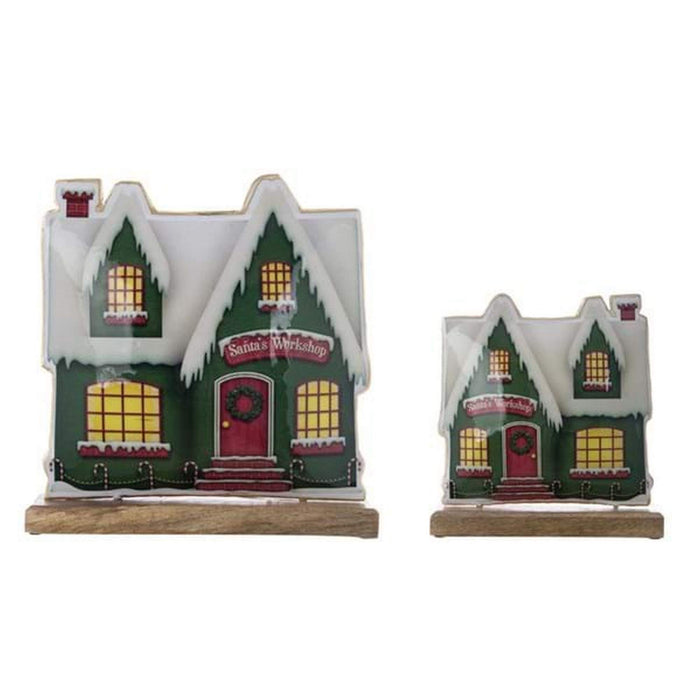 Set 2 decorazioni natalizi a forma di casa in legno e metallo multicolore - SONETTI DI NATALE