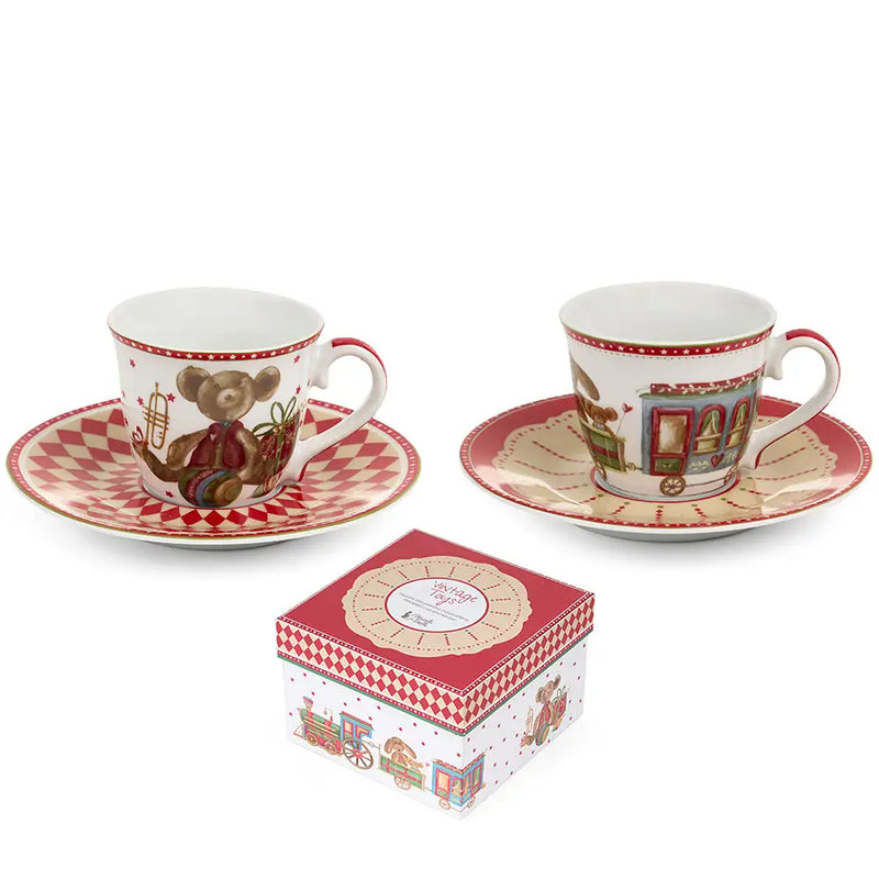 Set 2 Tazzine con Piattino Vintage Toys in Ceramica 90 ml – Nuvole di Stoffa