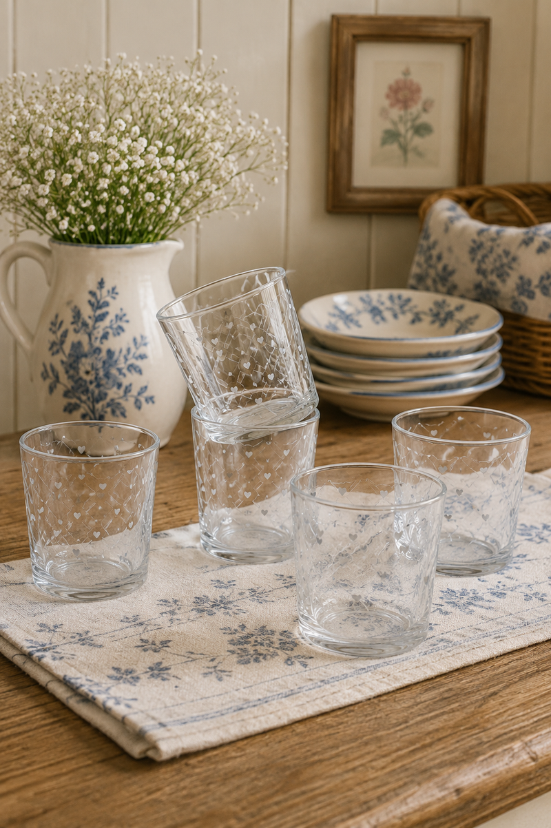 Set 6 Bicchieri Vetro Borosilicato 300 ml Nuvola di Stoffa con Cuoricini