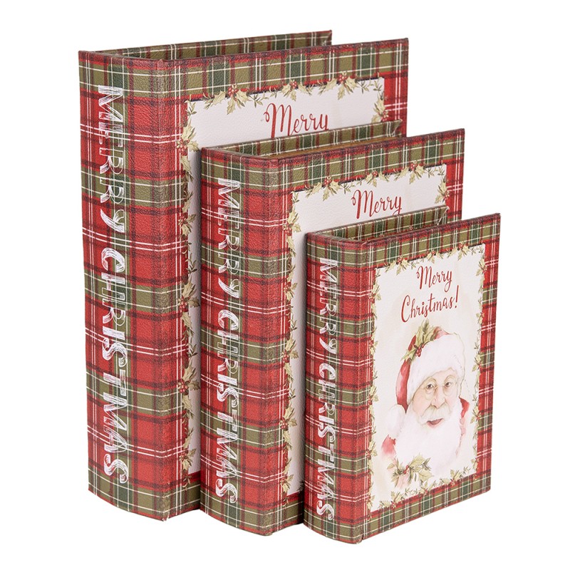 Set 3 Scatole Portaoggetti a Forma di Libro Babbo Natale Merry Christmas | Clayre & Eef