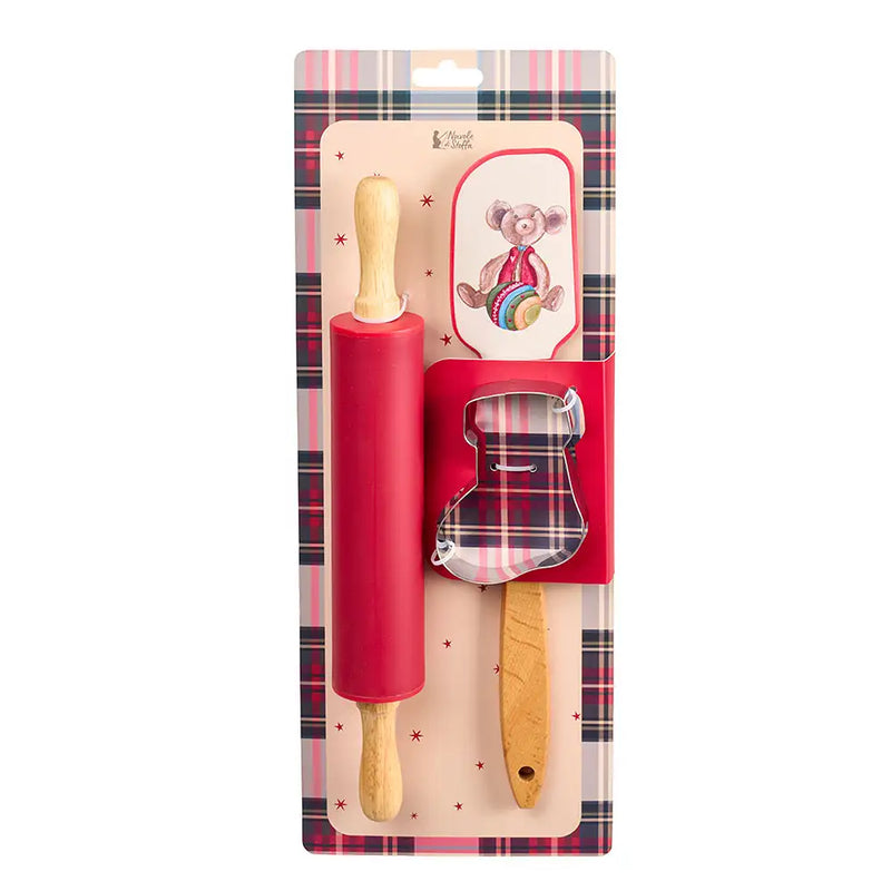 Set Cucina Natalizio Vintage con Spatola, Mattarello e Stampino per Biscotti Nuvole di Stoffa