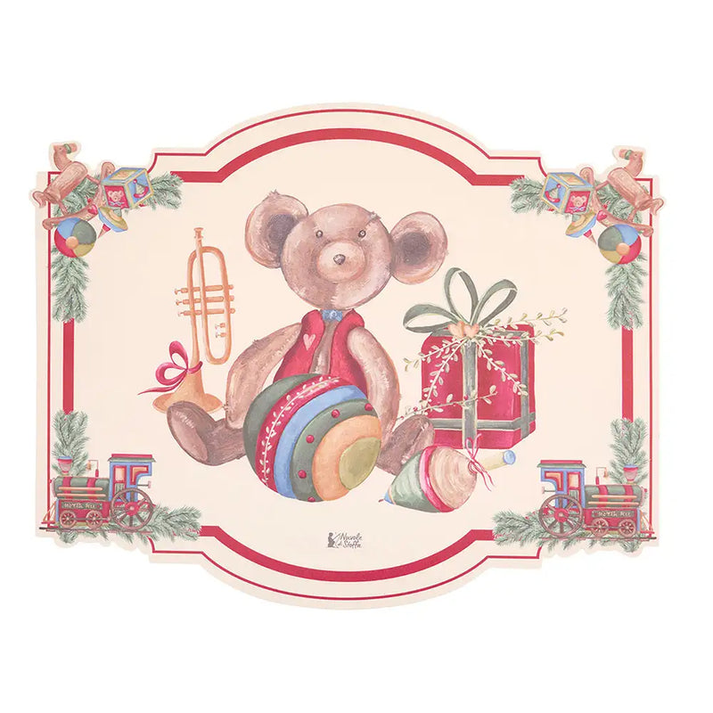 Tovaglietta natalizia in vinile con orsetto vintage 47,4 x 38 cm