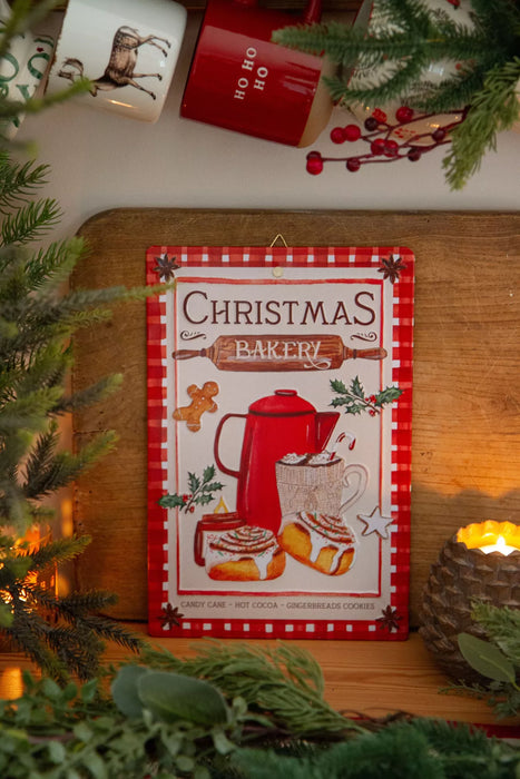 Targa decorativa in metallo per panetteria natalizia