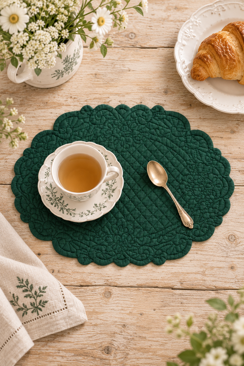 Tovaglietta ovale verde trapuntata 30 x 20 cm - Blanc Mariclò