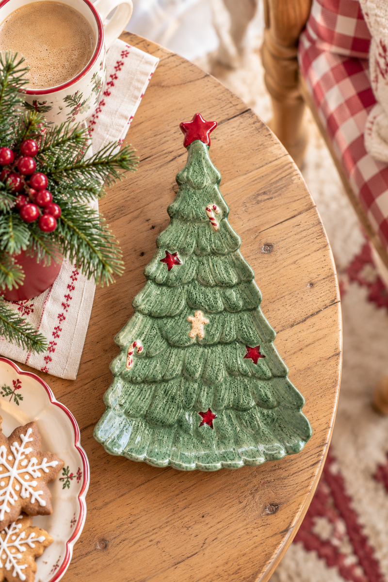 Piatto Decorativo Natalizio a Forma di Albero Verde 19 cm