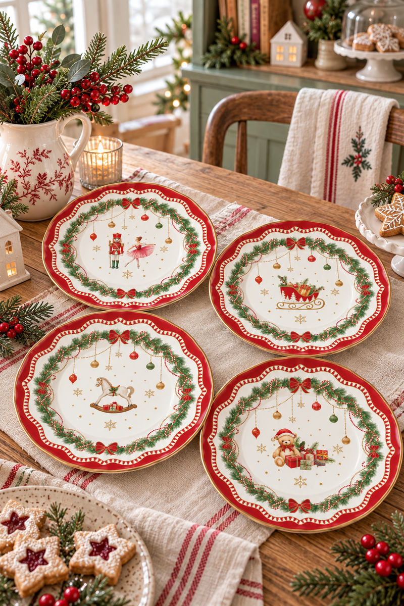 Set 4 Piatti Dessert Natalizi in Porcellana – Magie de Noël