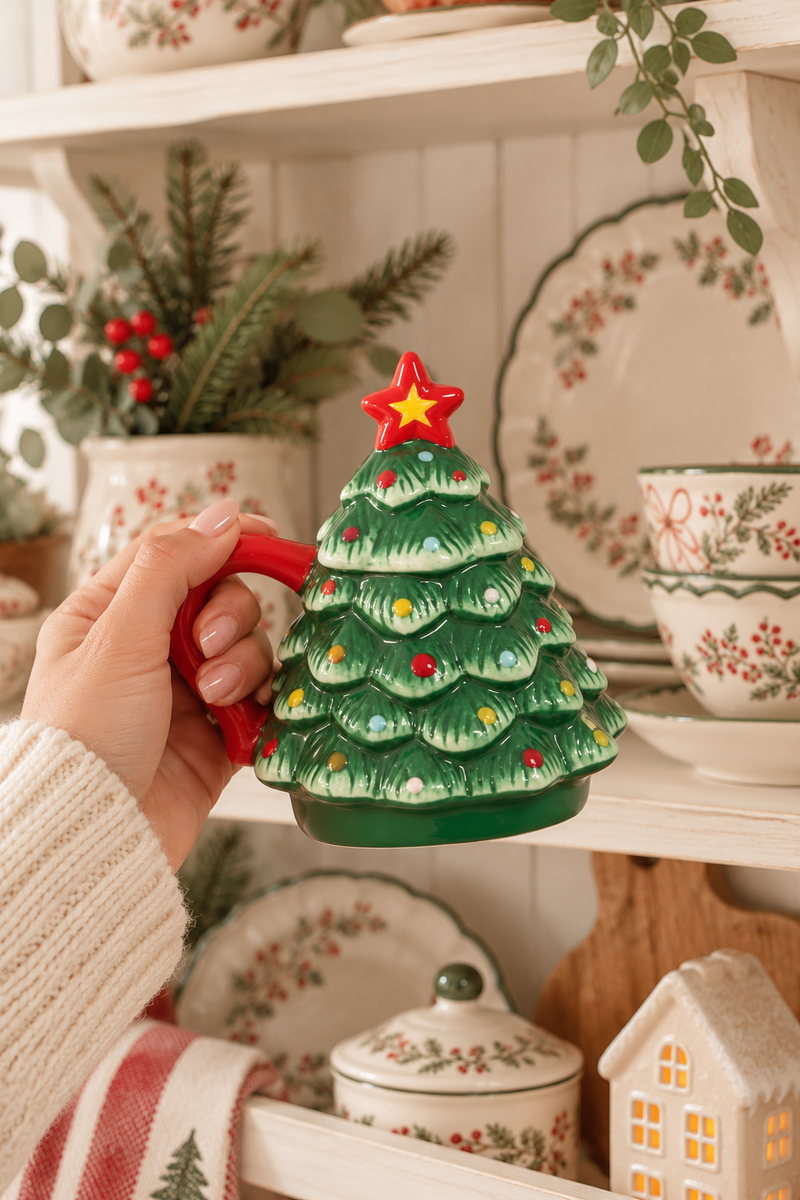 Tazza Natalizia Albero di Natale Retrò con Coperchio 500 ml