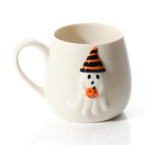 Tazza Mug di Halloween in Gres Goffrata con Fantasmino e Zucca