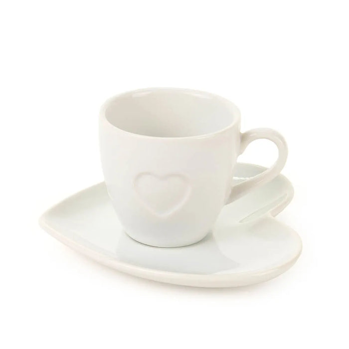 Coffee Cup with Saucer White Heart Fabric Clouds