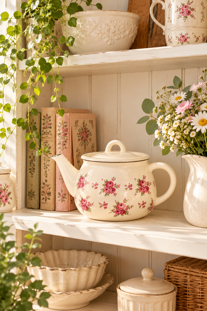 Teiera Smaltata Bella 1 L Isabelle Rose con Rose Rosa