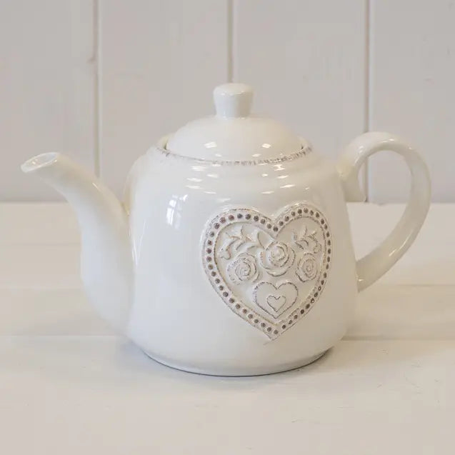 Teiera Bianca in Ceramica con Cuore Floreale