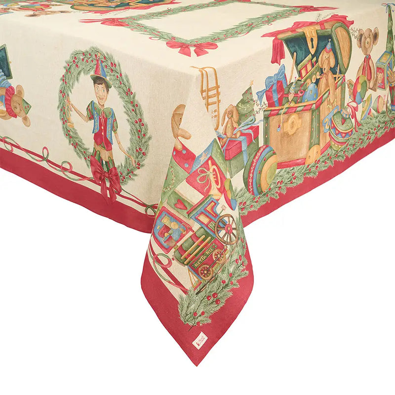 Tovaglia Natalizia Vintage Toys in Cotone 160x200 cm – Nuvole di Stoffa