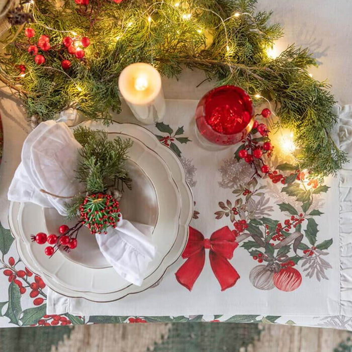 Set of 2 Christmas Placemats Bows and Mistletoe Christmas Symphony - Blanc Mariclò