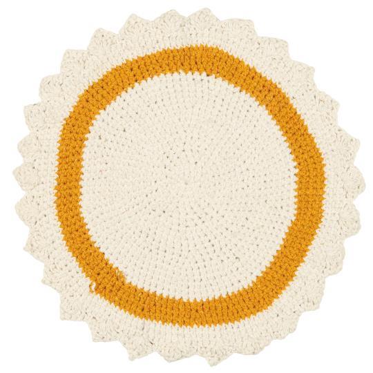 Set de table en dentelle au crochet avec bordure moutarde - Ib laursen