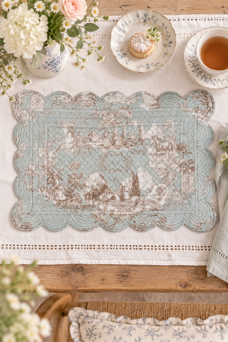 Tovaglietta americana verde acqua Toile de Jouy 35 x 50 cm - Blanc Mariclò